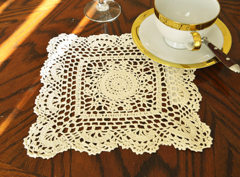 Square Crochet Doilies. 10" Square. Wheat color. (4 pieces)